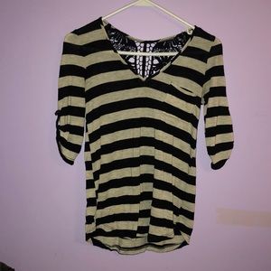Stripped Grey and Black 3/4 Sleeve with Lace back